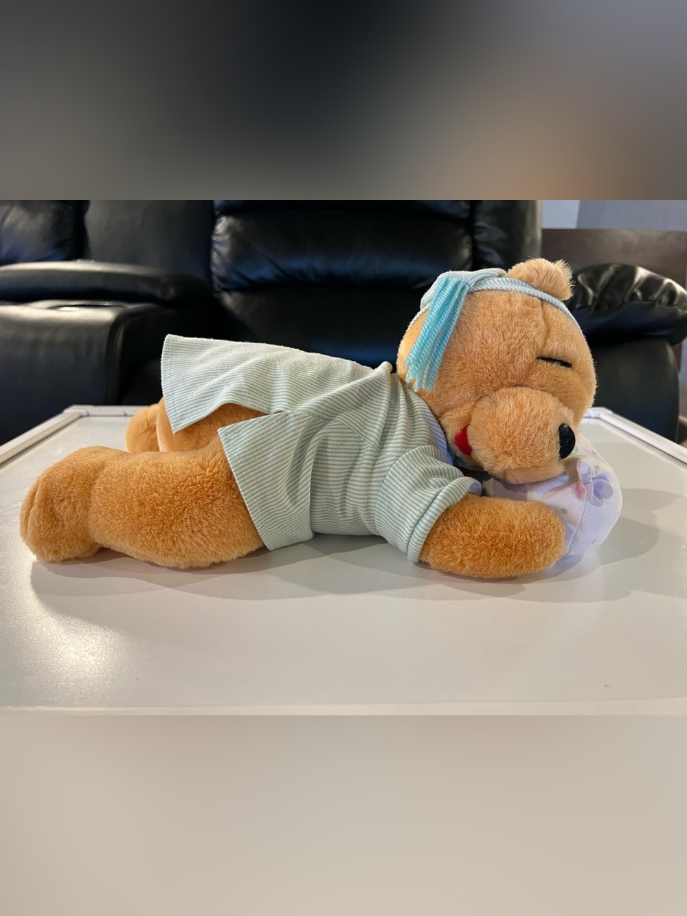 Vintage Disney Winnie the Pooh Sleeping Musical Wind Up Moves Head Plush- WORKS!